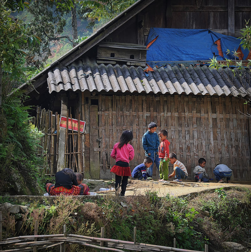 enfant, jouer, Ha Giang, village