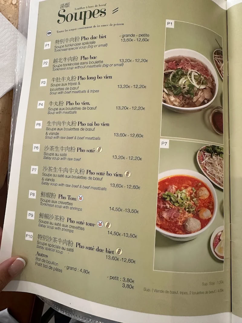 Dong Huong restaurant vietnamien menu