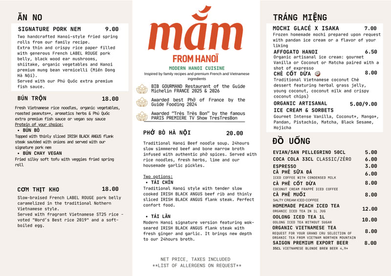 Mắm From Hanoï menu