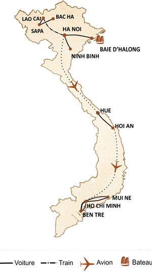 carte du circuit Vietnam en famille : Découverte du pays en 18 jours