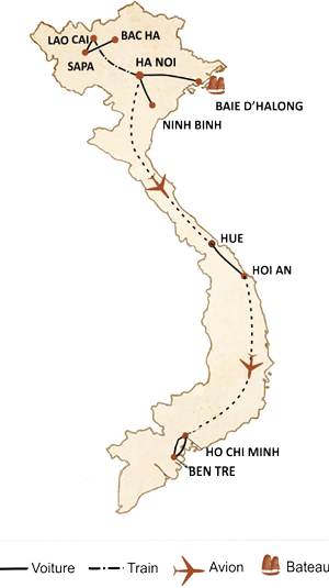 carte du circuit Le meilleur du Vietnam 15 jours