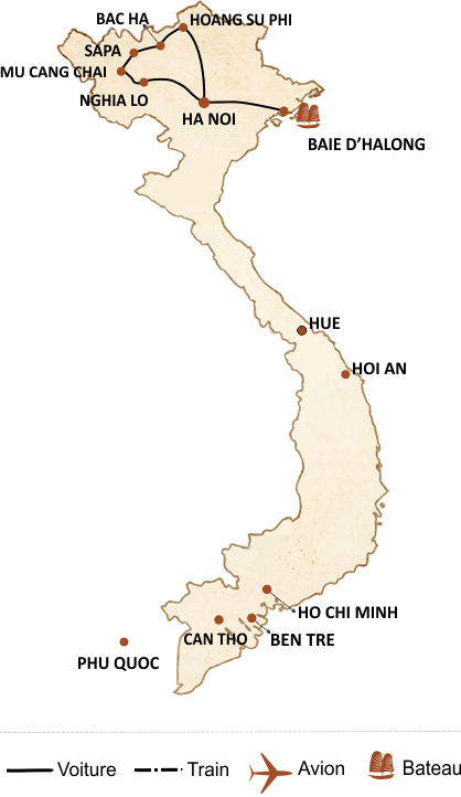 carte du circuit Randonnées aux plus belles rizières du Nord 12 jours