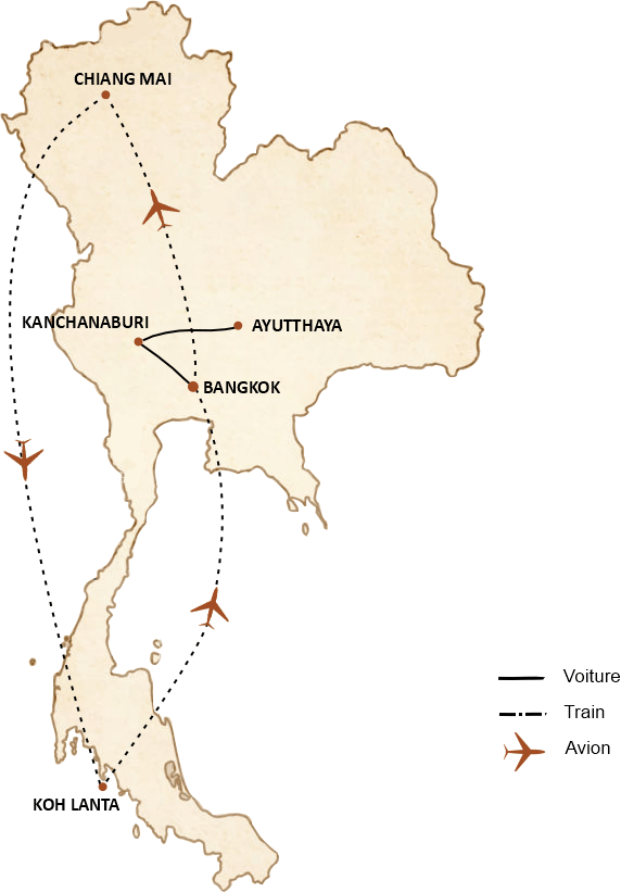 carte du circuit Voyage de noce en Thailande - les moments magiques à deux