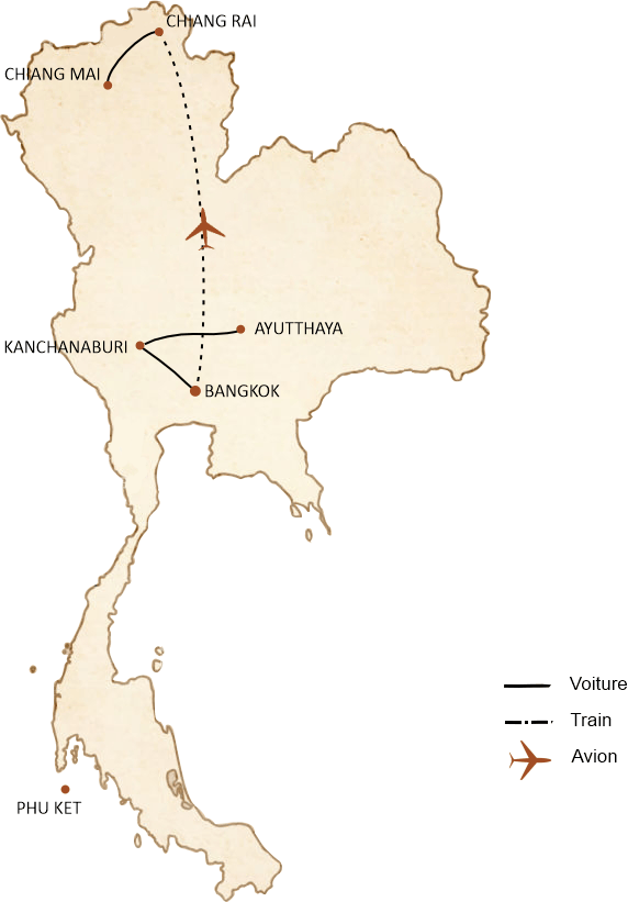 carte du circuit Circuit Thailande 12 jours: Les essentiels de la Thaïlande