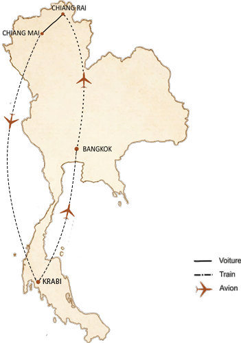 carte du circuit Circuit Thaïlande 10 jours - aperçu général du pays du sourire