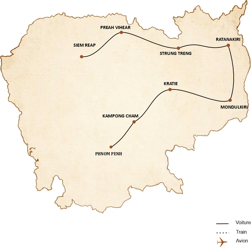 carte du circuit Circuit au Cambodge en 15 jours