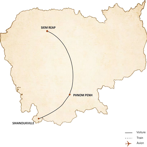 carte du circuit Des temples d’Angkor aux plages de Koh Rong 10 jours