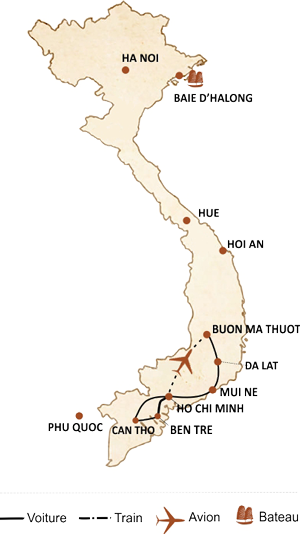 carte du circuit Grande traversée du sud 10 jours