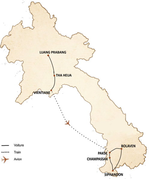 carte du circuit Le Laos en famille 12 jours