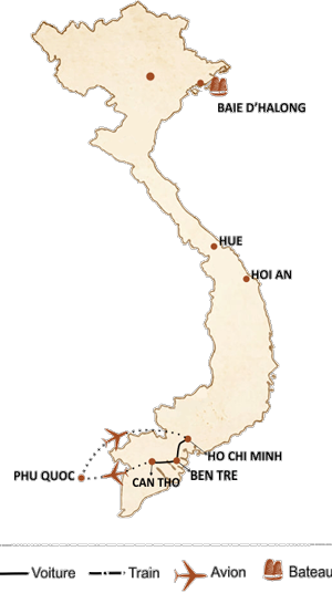 carte du circuit De l’ancienne Saigon à l’île de Phu Quoc 7 jours