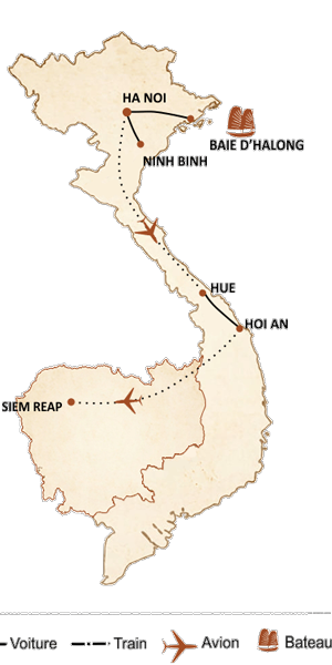 carte du circuit Vietnam du nord & extension à Angkor 12 jours